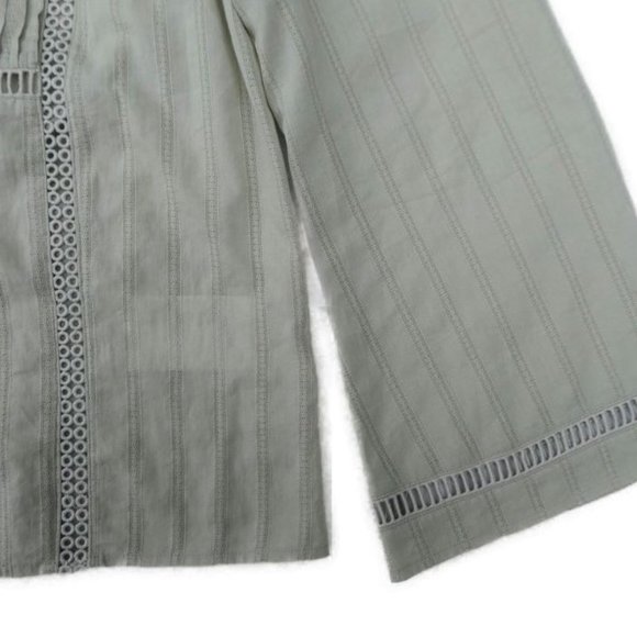 Club Monaco Blouse Button Front Beige Pintuck Inset Lace Macrame Band Collar S - Picture 4 of 7